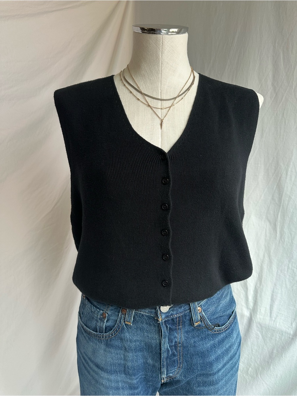 Vintage Black Knit Sweater Tank | 100% Cotton | Size M